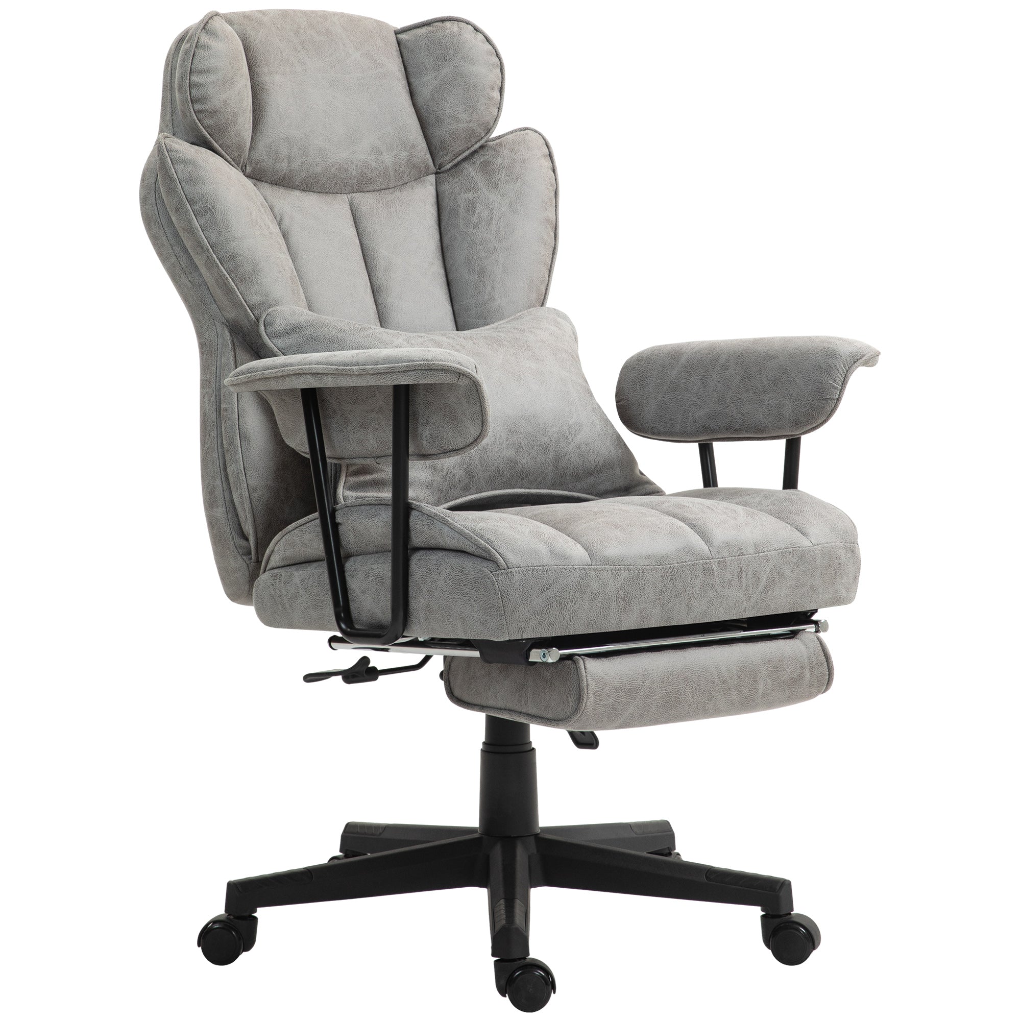 400LBS Big and Tall Office Chair, Massage Office Chair with Footrest, Lumbar Support and Reclining Function, Gray