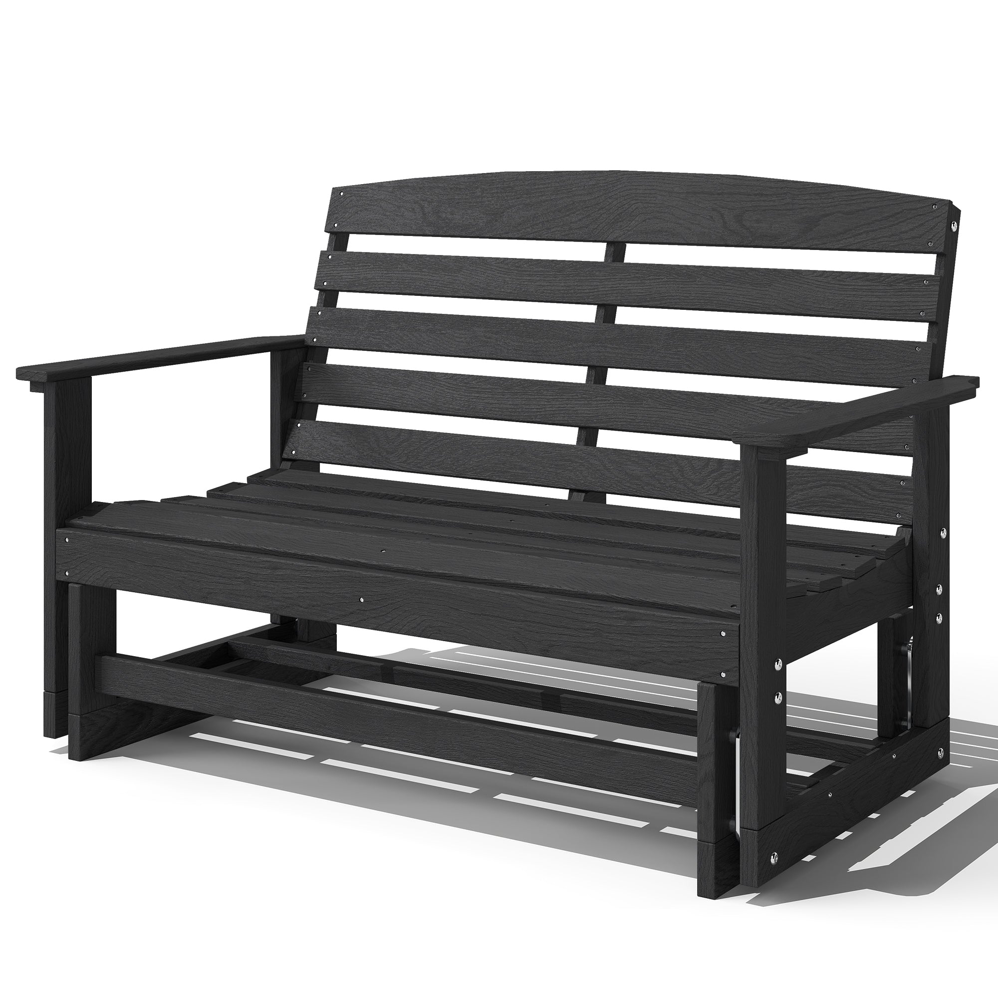 Patio Glider Bench w/ HDPE Slatted Double Rocking Chair, Distressed Black