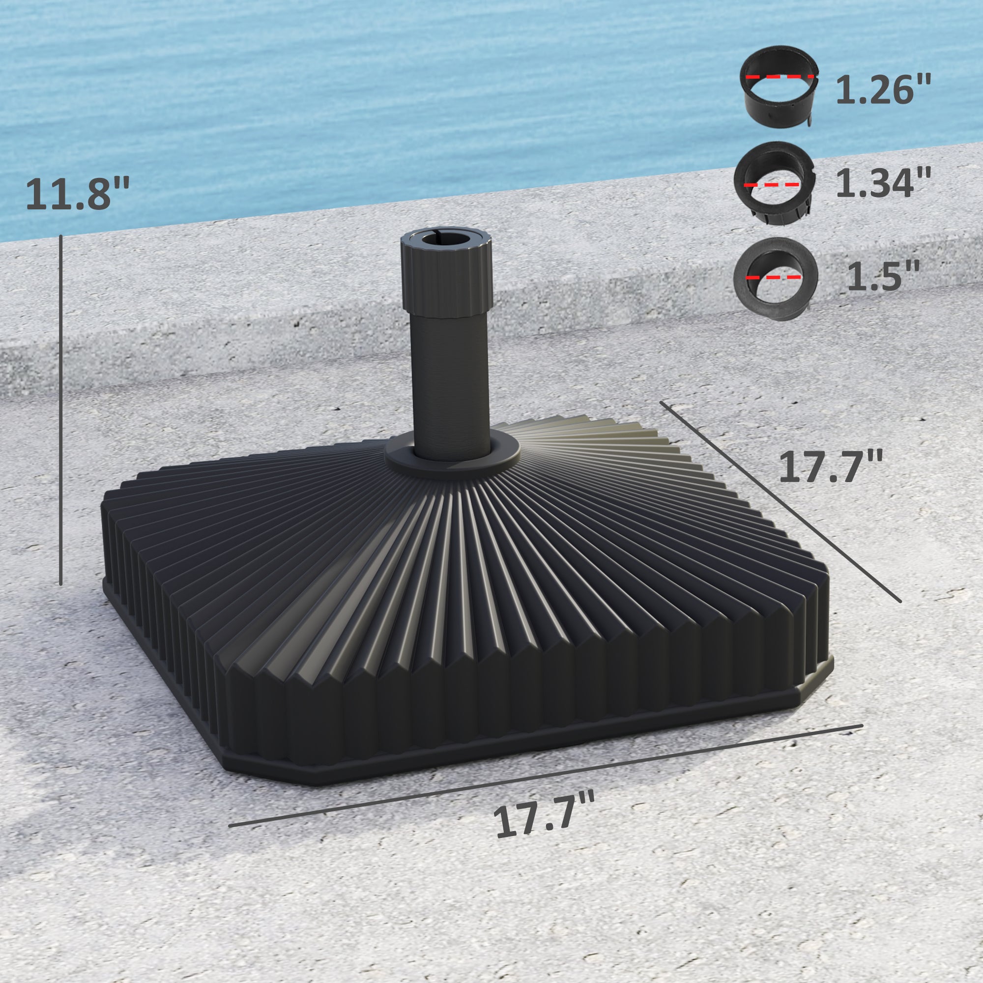 Square Patio Umbrella Base Holder, Heavy Duty Outdoor Umbrella Stand Base, Filled Up to 42lbs with Sand or 33lbs with Water for Garden, Poolside, Black