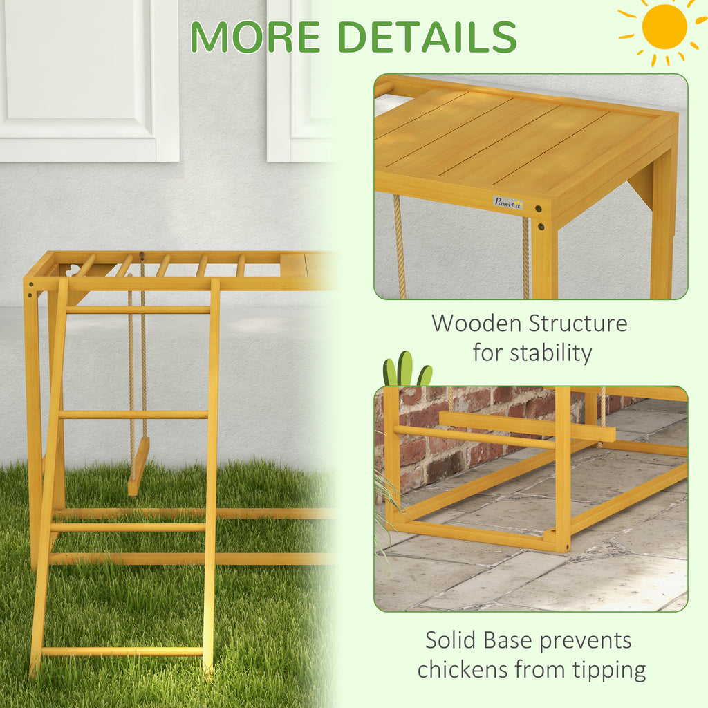 Wooden Chicken Activity Play w/ Swing Set, Chicken Coop Toy, Natural