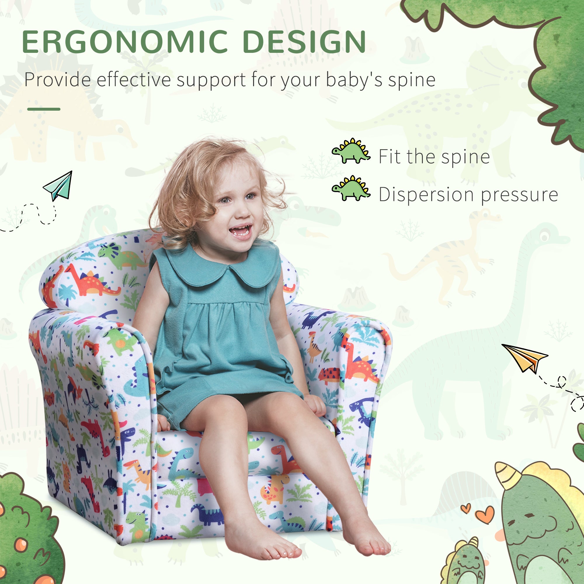 Kid's Sofa Armchair with Dinosaur Design and Thick Padding