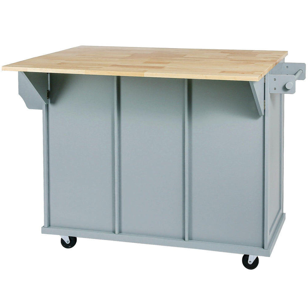 Kitchen Cart with Wood Drop-Leaf Countertop, Internal Storage Racks, Utility Island with Cabinets and Drawers, 53" L x 29.5" W x 37" H, Blue