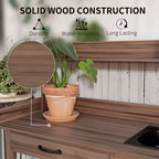 Potting Bench Table with Removable Sink, Outdoor Work Bench Table with Storage Cabinet, Hooks, Faucet and Drawer for Greenhouse, Garden, Patio, Dark Brown