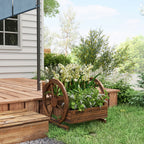 Wooden Wagon Planter Box, 3-Tier Raised Garden Bed, for Vegetables Flowers Herbs, 25" x 24" x 23"