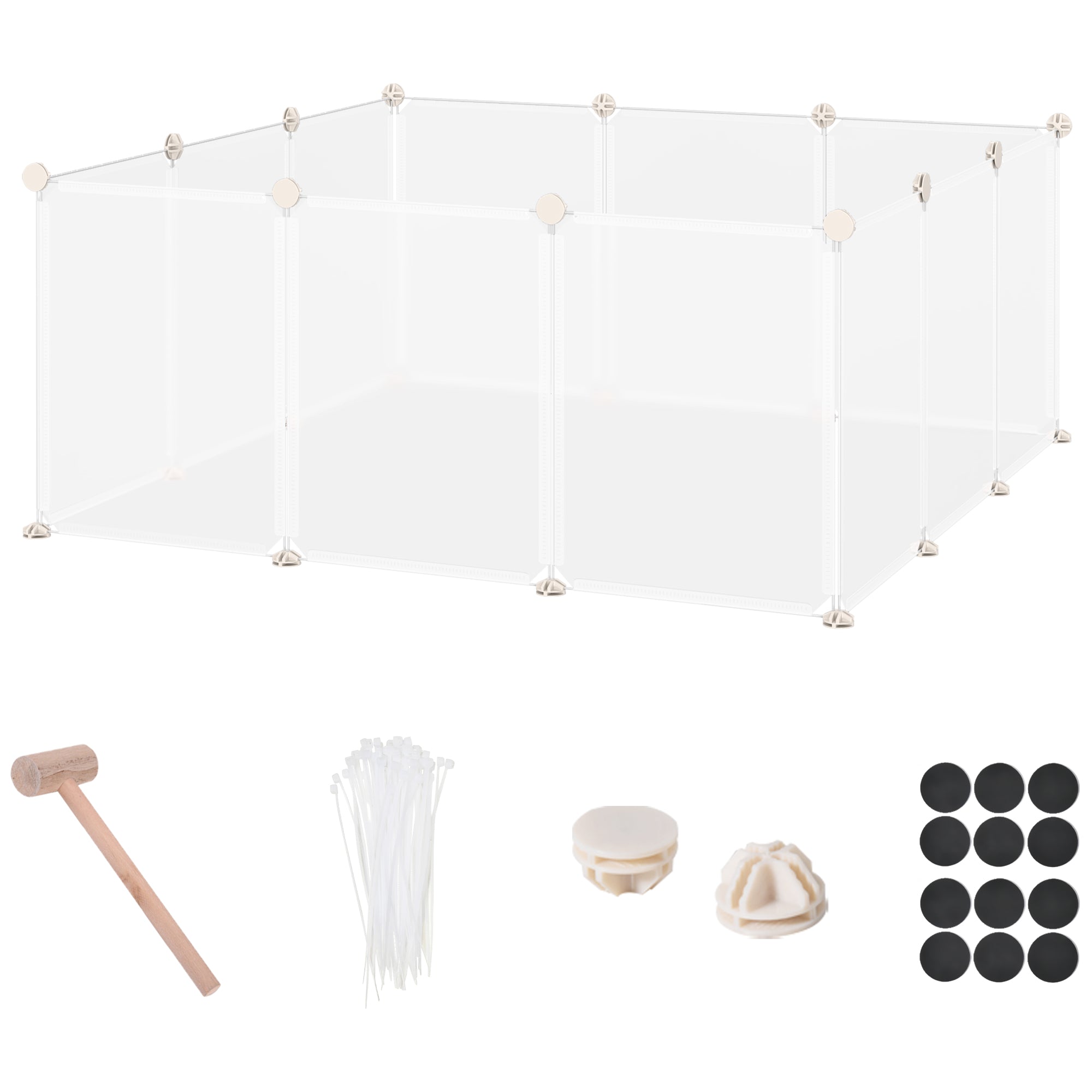 Pet Playpen DIY Small Animal Cage Open Enclosure Portable Plastic Fence 12 Panels for Guinea Pig Hedgehog White, 18" x 14"