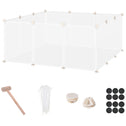Pet Playpen DIY Small Animal Cage Open Enclosure Portable Plastic Fence 12 Panels for Guinea Pig Hedgehog White, 18" x 14"