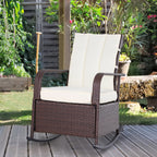 PE Rattan Rocking Recliner with Footrest, Beige