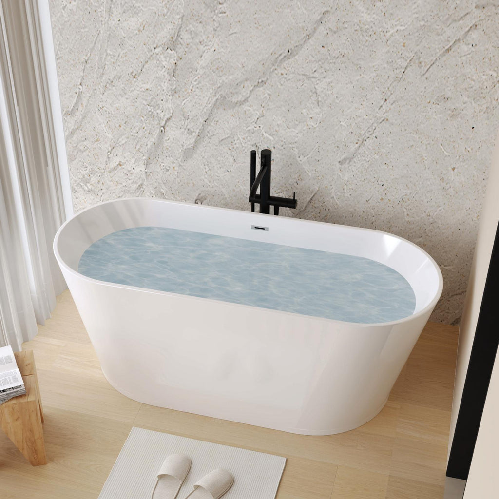 55" Freestanding Acrylic Soaking Bathtub with Double-Wall Insulation for Heat Retention, Tub for Bathroom, 55" L x 29.50" W x 23.5" H, Gloss White