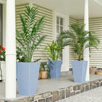 Tall Planters for Outdoor Plants Set of 3, 24 In Taper Planters with Drainage Holes, Rattan Decor Plant Pots, Light Gray