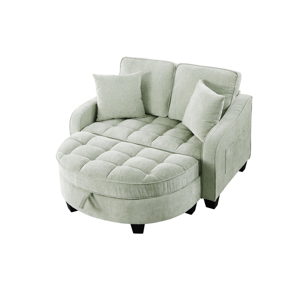 2-Seater Sofa Chaise Lounge with Irregular Curved Armrests, Ergonomic Backrest, Footrest with 2 Throw Pillows, 42.5" L x 32.5" W x 36.5" H, Cyan