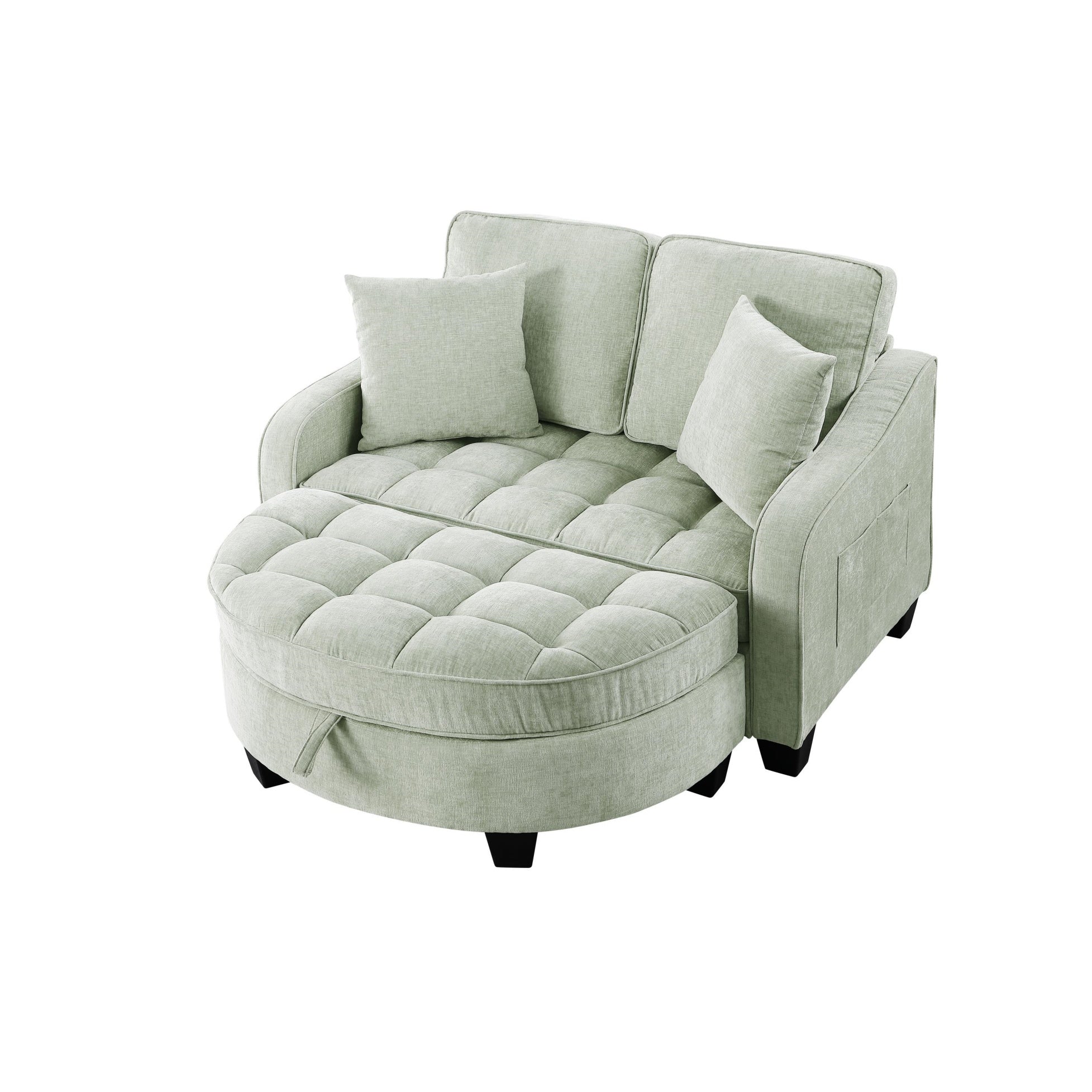 2-Seater Sofa Chaise Lounge with Irregular Curved Armrests, Ergonomic Backrest, Footrest with 2 Throw Pillows, 42.5" L x 32.5" W x 36.5" H, Cyan
