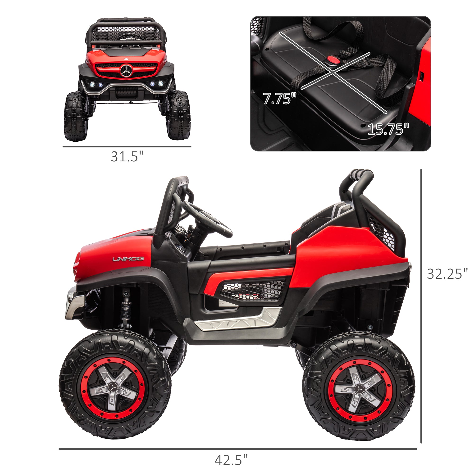 Licensed Unimog 12V Kids Ride on Truck with Remote Control, Battery Powered Electric Car with Spring Suspension, LED Light, Horn, Music, Red