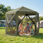 10 x 11 ft Pop Up Gazebo Screen Tent, Portable Instant Camping Canopy Screen House with Nettings, Carry Bag, Dark Green