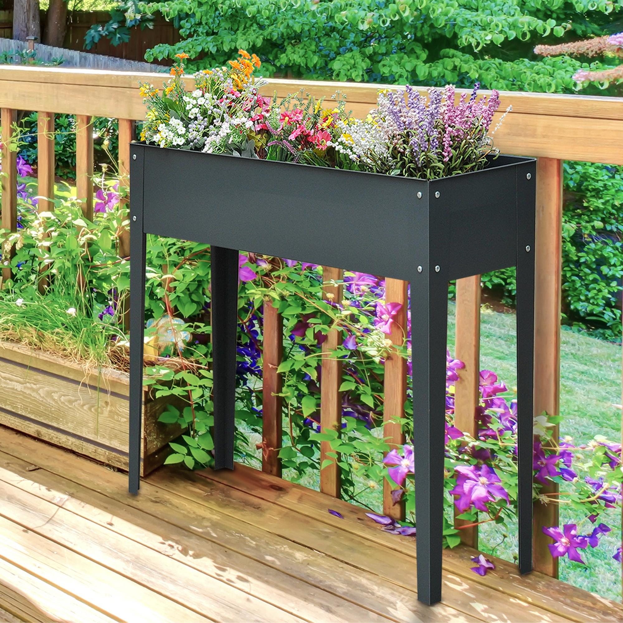 Metal Raised Garden Bed, Elevated Planter Box with Legs and Drain Holes, 39" x 12" x 32", Dark Gray