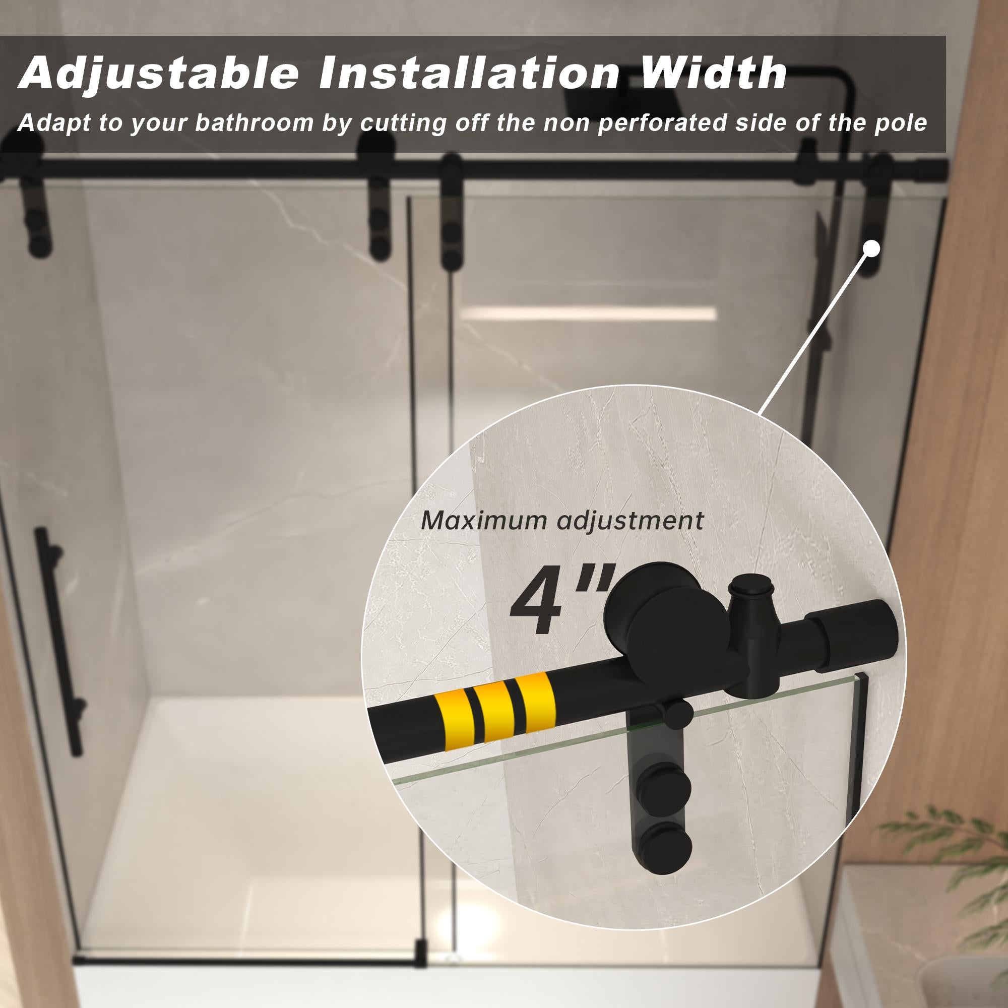 Sliding Bathtub Door with Waterproof Seals and Tempered Glass, Bathroom Door with Towel Bar Handle, 60" L x 0.5" W x 66" H, Matte Black