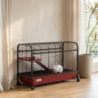 41"L Small Animal Cage, Pet Play House for Rabbit Hutch Ferret with Feeder, Rolling Wheels, Platform, Ramp