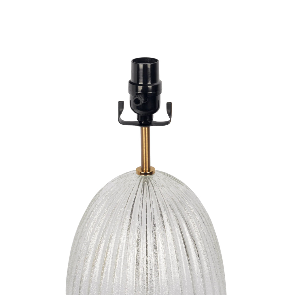Aurora Ribbed Glass Table Lamp with Large Linen Shade, Elegant Design and Golden Base, 12" L x 12" W x 17" H, Beige+Clear