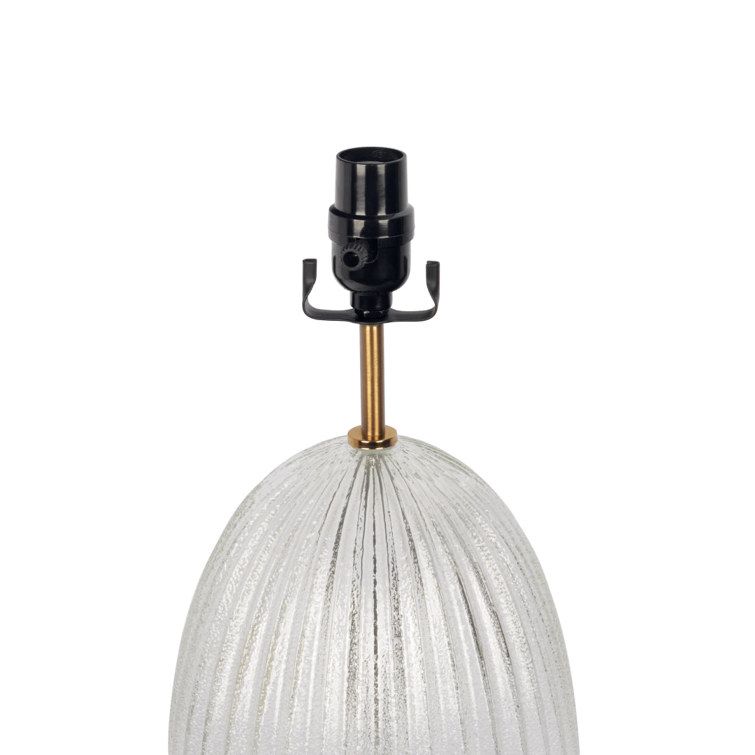 Aurora Ribbed Glass Table Lamp with Large Linen Shade, Elegant Design and Golden Base, 12" L x 12" W x 17" H, Beige+Clear