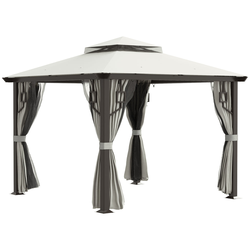 10' x 10' Patio Gazebo, Double Roof Outdoor Gazebo with Privacy Curtains, Mesh Netting, Aluminum Frame Outdoor Canopy Shelter, Cream White