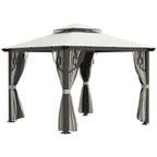 10' x 10' Patio Gazebo, Double Roof Outdoor Gazebo with Privacy Curtains, Mesh Netting, Aluminum Frame Outdoor Canopy Shelter, Cream White
