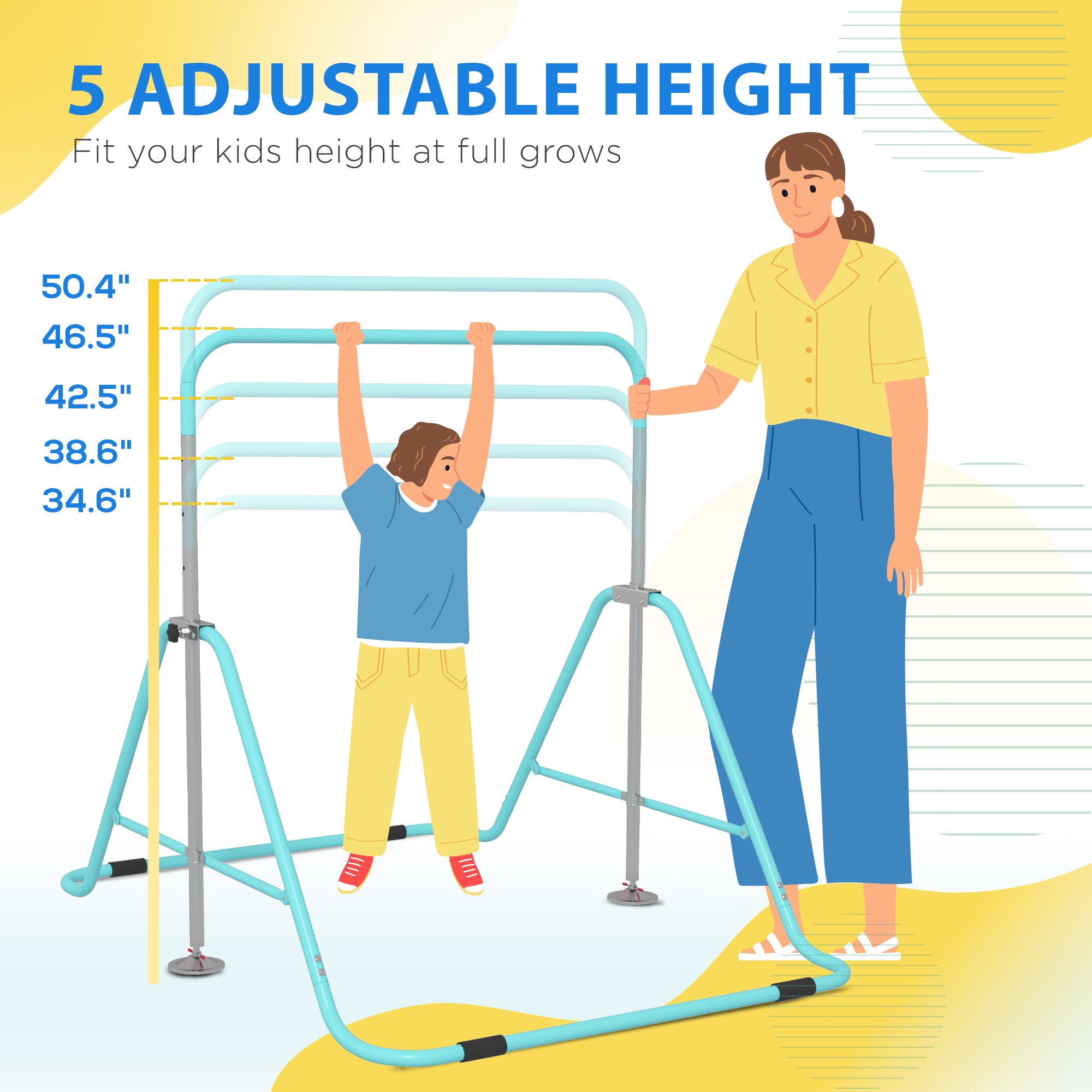 Folding Gymnastics Bar for Kids, Adjustable Height, Green