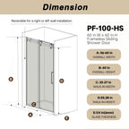 Frameless Sliding Shower Door with Smooth Quiet Stainless Steel Rollers & Round Tracks, Panel for Bathroom, 60" L x 0.5" W x 60" H, Matt Black