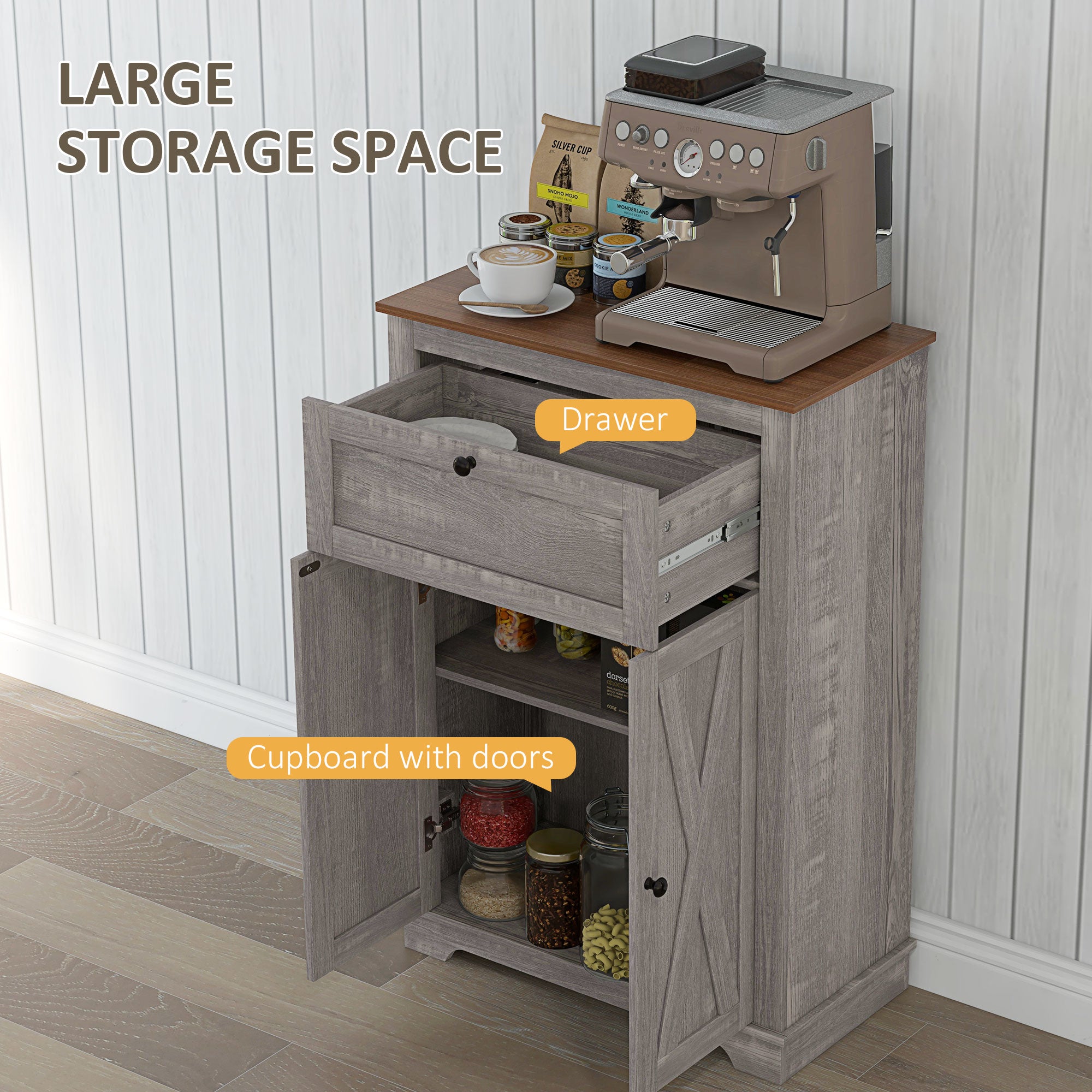 Farmhouse Sideboard Storage Cabinet with Doors and Drawer for Kitchen, Living room, 23.5"x11.75"x34.5", Gray