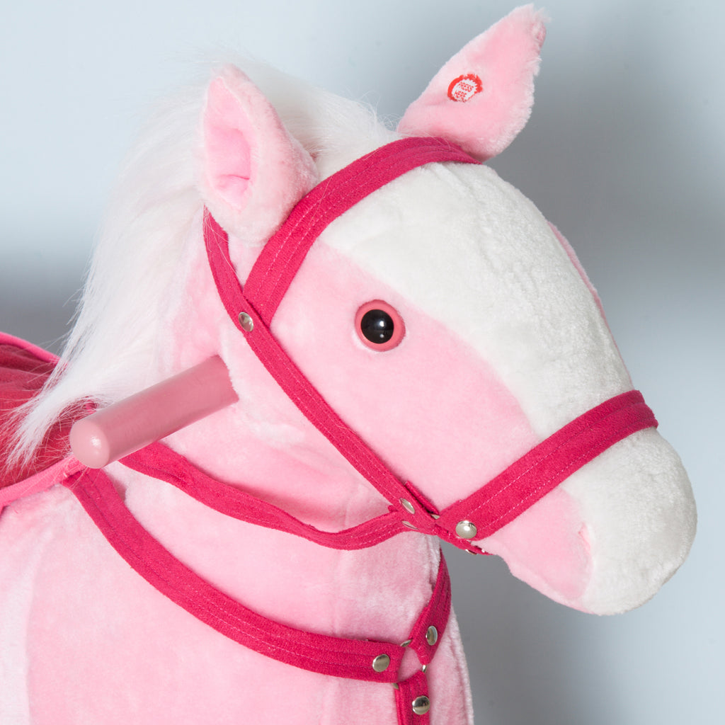 Kids Plush Toy Rocking Horse Pony Toddler Ride on Animal Rocker with Realistic Sounds, Birthday Gifts for Girls, Pink