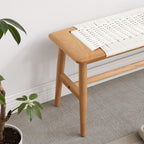 Solid Dining Bench with Handwoven Cane Seat, Versatile Wood Bench for Dining Room or Bedroom, 31.5″ L x 12″ W x 16″ H, White
