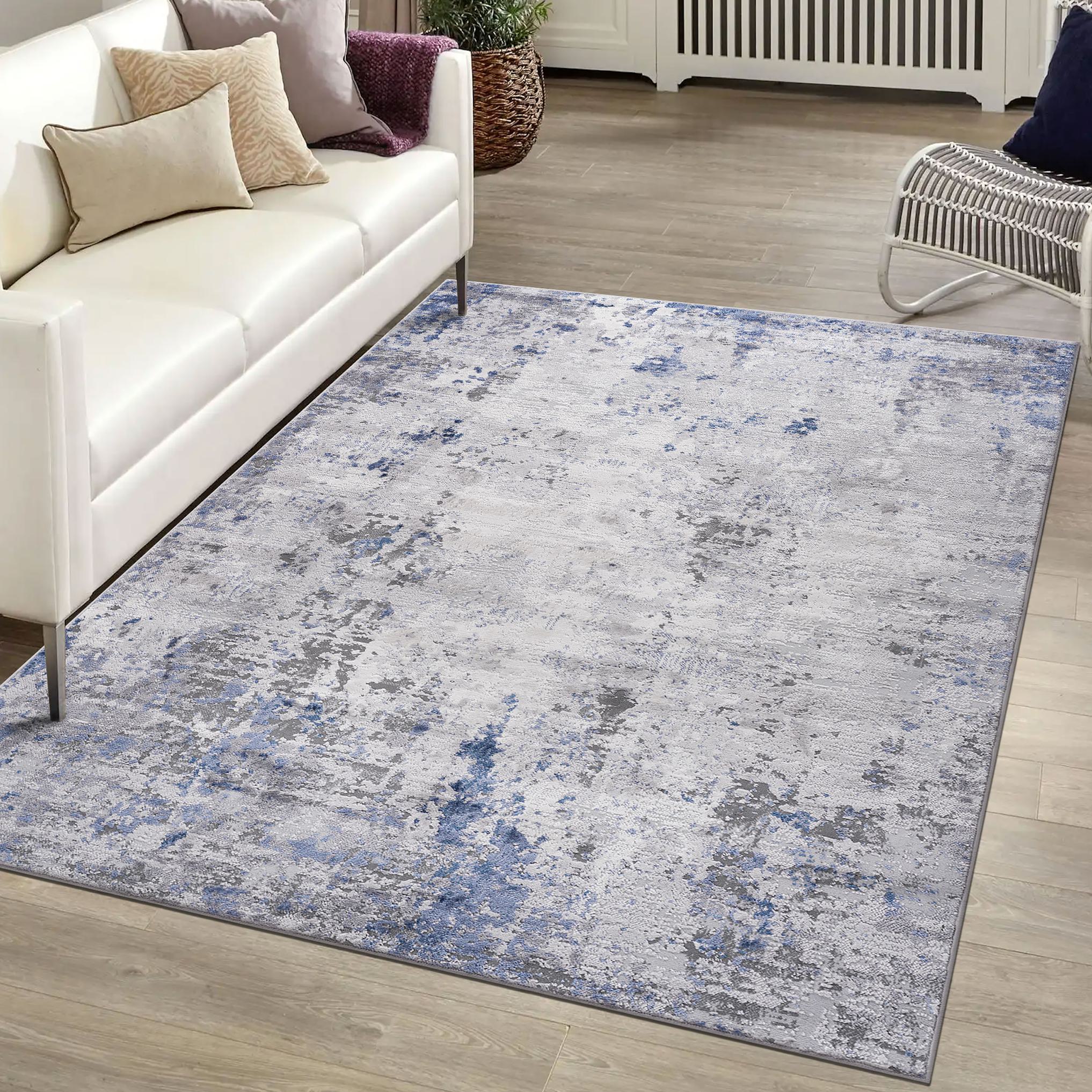 Naar 5x7 Abstract Stain-Resistant Area Rug with Non-Shedding Design, Cotton Backing, Kid and Pet-Friendly Carpet, 90" L x 63" W x 0.35" H, Silver