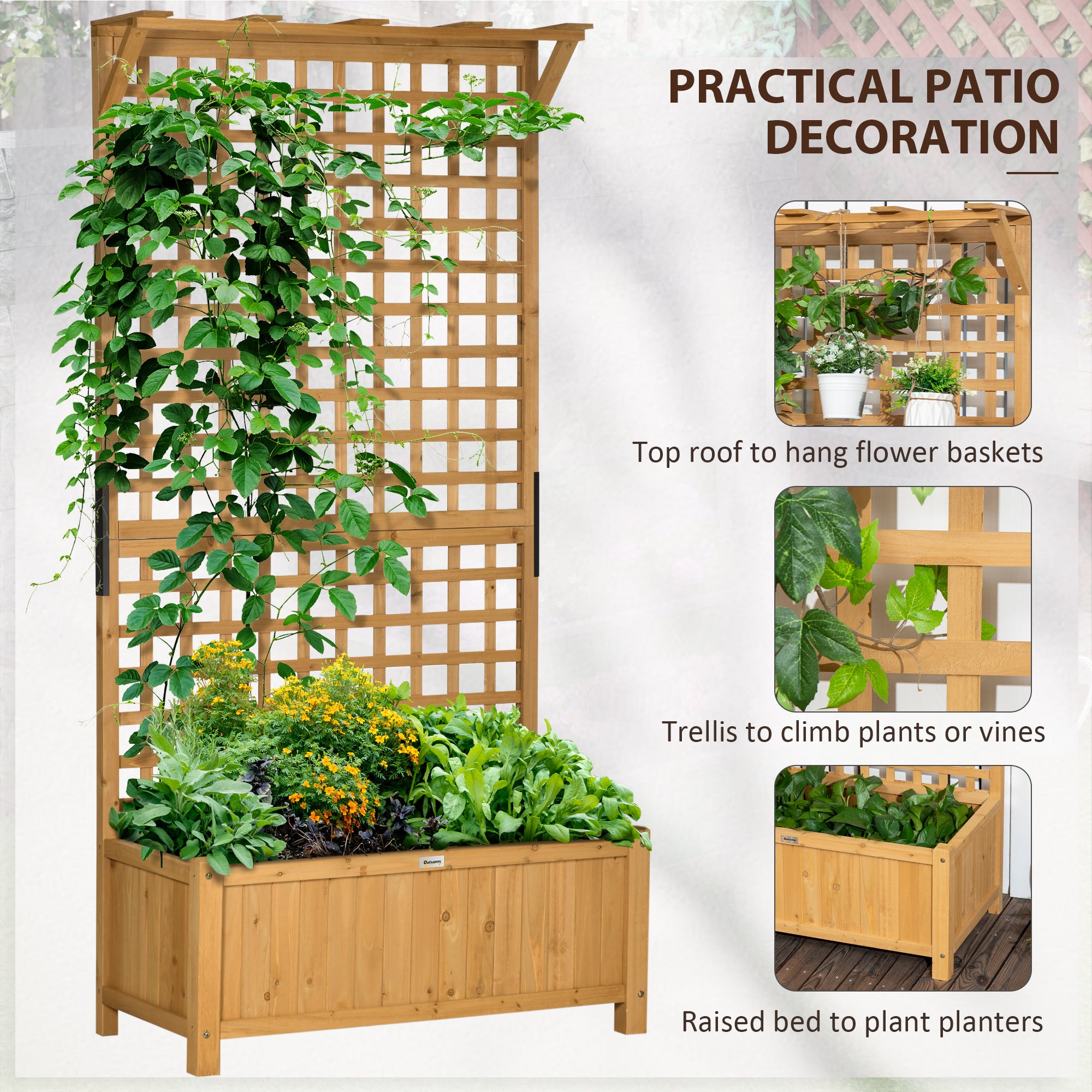 Wood Planter with Trellis for Vine Climbing, Raised Garden Bed, Privacy Screen for Backyard, Patio, Pack of 2, Yellow