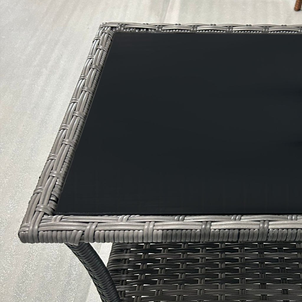 Rattan Side Table, Outdoor End Table with Storage Shelf, Aluminum Frame Square, Coffee Table with Tempered Glass Top, Mixed Gray