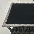 Rattan Side Table, Outdoor End Table with Storage Shelf, Aluminum Frame Square, Coffee Table with Tempered Glass Top, Mixed Gray
