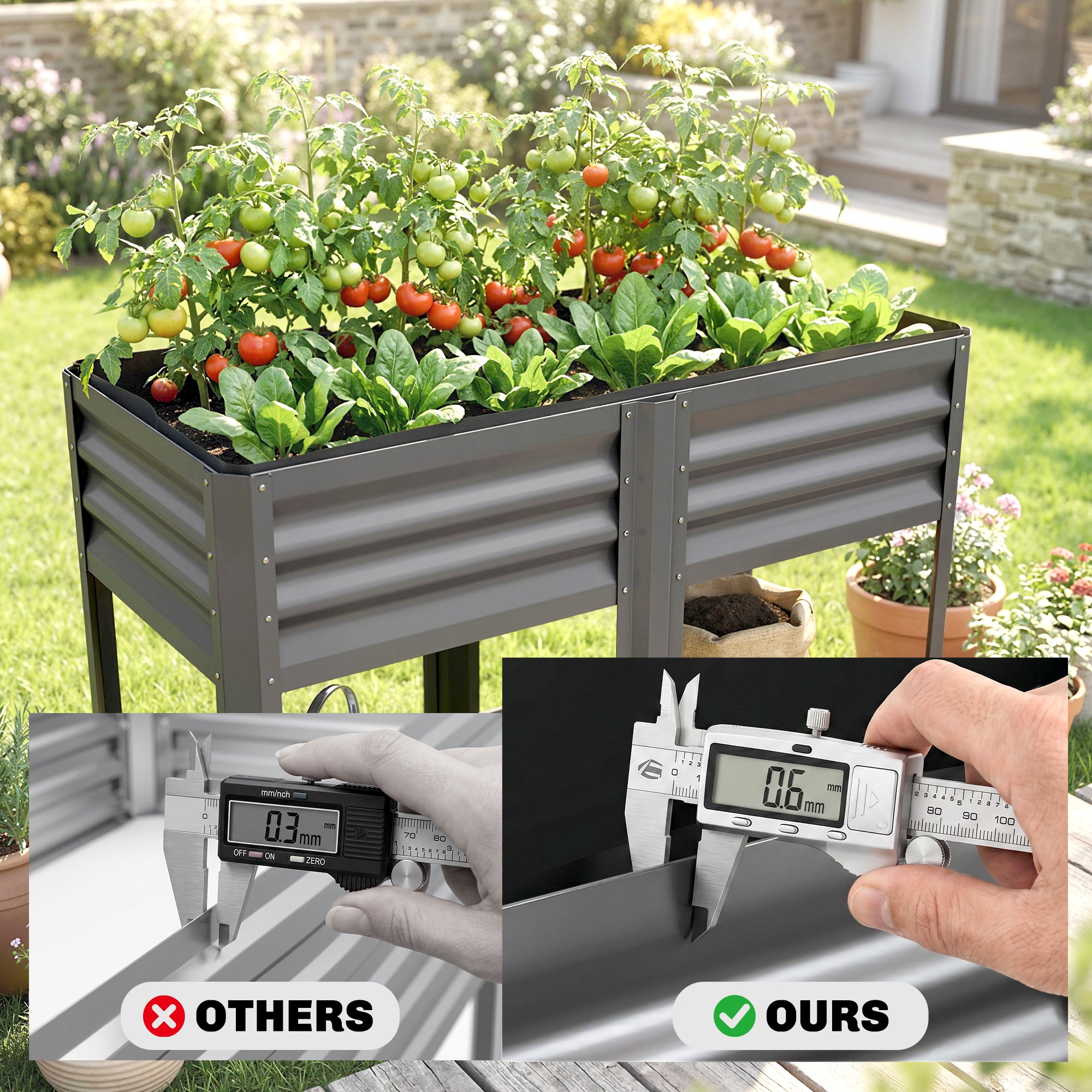 Raised Garden Bed Galvanized Steel, Elevated Planter Box with Storage Shelf, Bed Liner, 31.5" High, Dark Gray