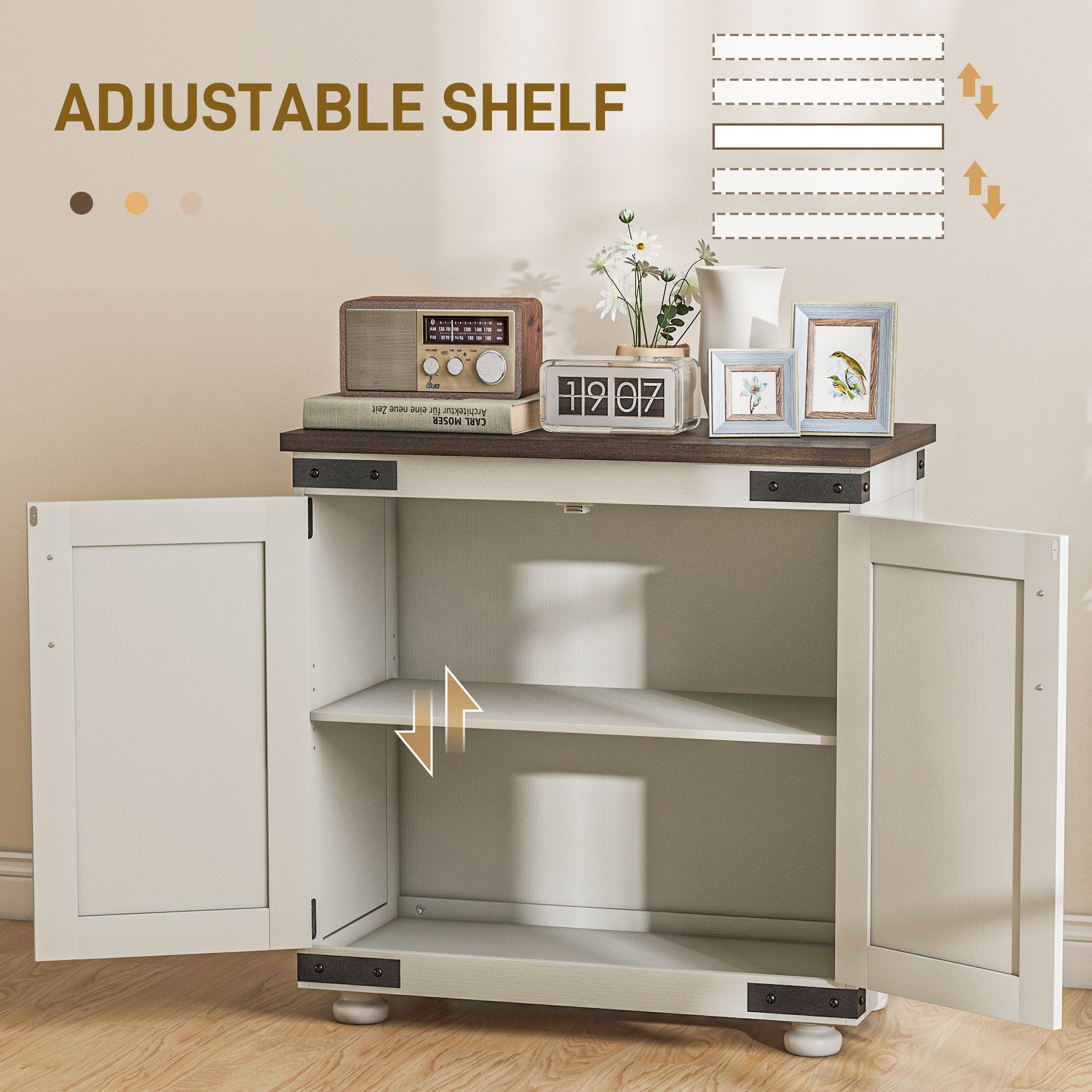 Kitchen Sideboard, Buffet Cabinet with Barn Door and Adjustable Shelf, Distressed White