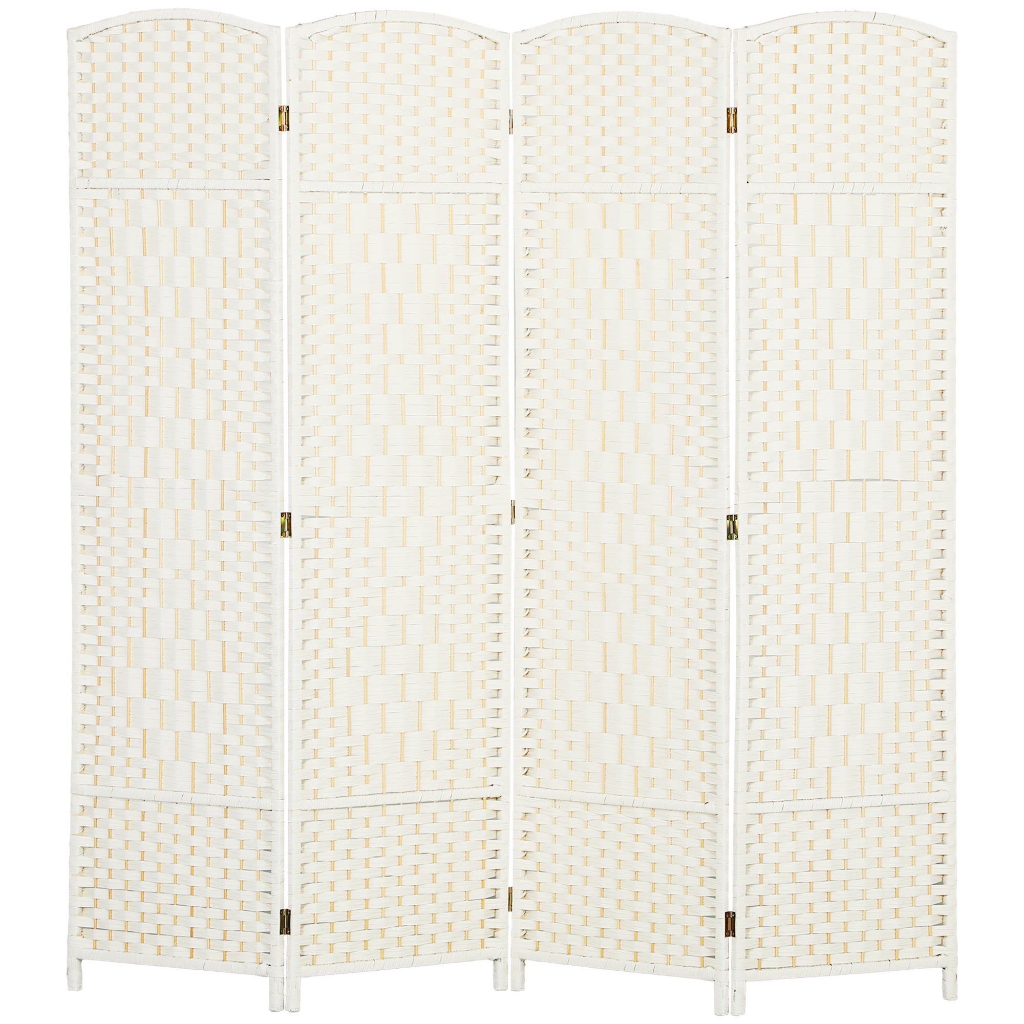 Folding Room Divider Screen 4 Panel 6' Tall Privacy Screen Freestanding Wood Partition for Home Office, White