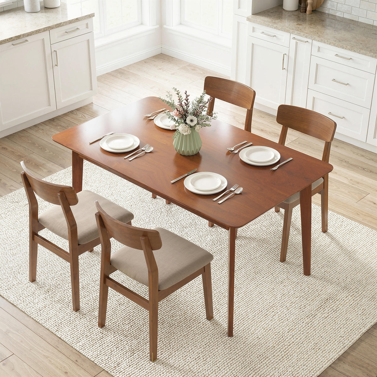 47.2" Rectangle Dining Table for 4, Mid-Century Modern Kitchen Table with Rubber Wood Legs for Dining Room, Walnut