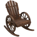 Wooden Rocking Chair, Adirondack Rocker Chair w/Slatted Design and Oversized Back, Outdoor Rocking Chair with Wagon Wheel Armrest for Porch, Poolside, and Garden, Carbonized