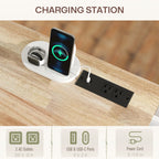 Kitchen Island on Wheels with Drop Leaf, Charging Station, Rolling Kitchen Cart with Wood Top, Adjustable Shelf, White