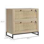 Lockable Filing Cabinet, Boho 2 Drawer File Cabinet with Adjustable Hanging Bar for Letter, A4 and Legal Size, Natural
