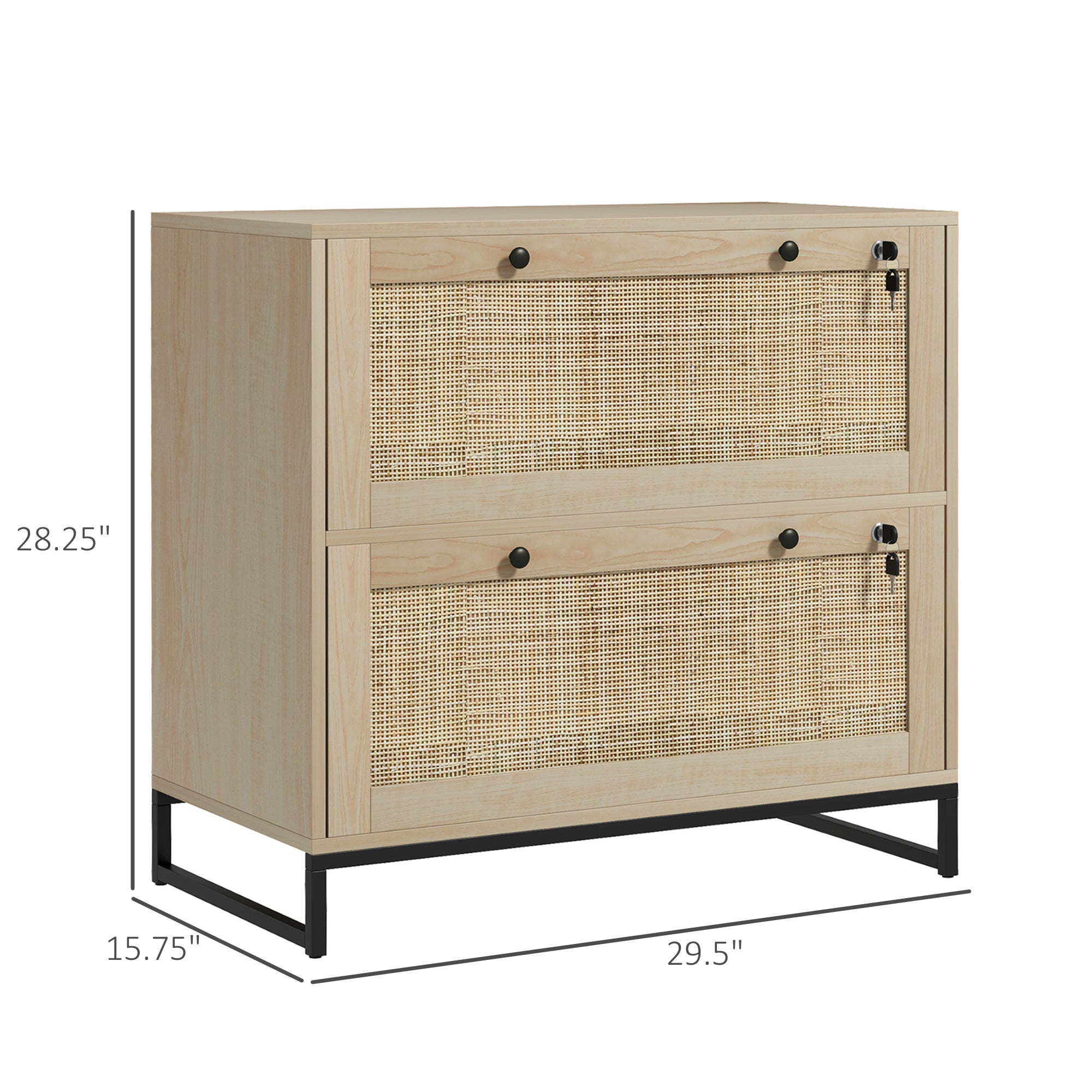 Lockable Filing Cabinet, Boho 2 Drawer File Cabinet with Adjustable Hanging Bar for Letter, A4 and Legal Size, Natural