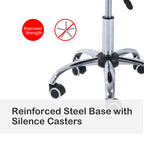 Crescent Rolling Salon Stool with Adjustable Height, Breathable Open Back, Foam Cushion Seat, and 5 Caster Wheels, Black