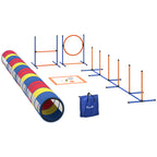 Dog Agility Training Equipment, 12-Piece Dog Obstacle Course with Adjustable Hurdle & Ring, 4 Tunnels, Weave Poles