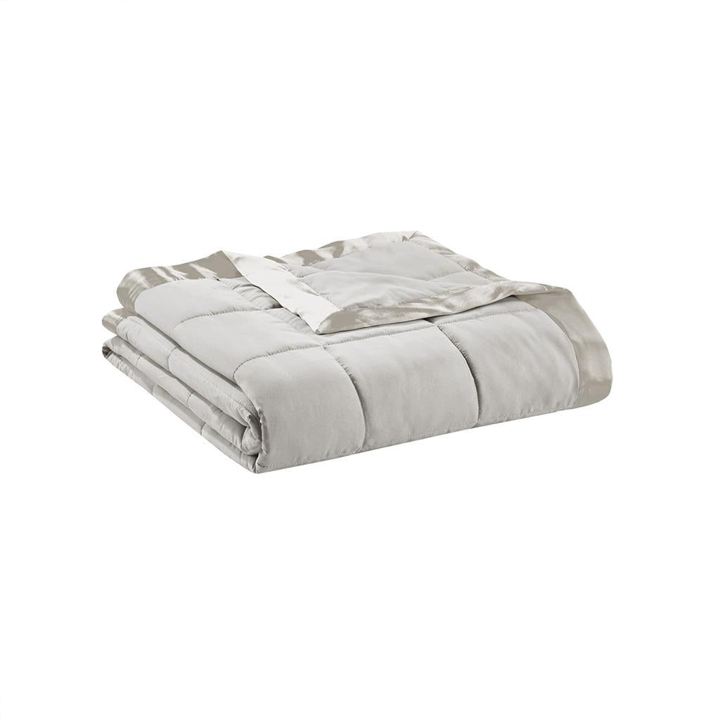 King Size Lightweight Down Alternative Blanket with Satin Trim, Hypoallergenic Polyester, Machine Washable, 108" L x 90" W x 0.25" H, Gray