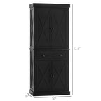 72" Kitchen Pantry Storage Cabinet, Traditional Freestanding Pantry Cabinet with 4 Doors and 2 Adjustable Shelves, Large Central Drawer, X-Frame, Black