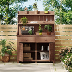 Garden Potting Bench Table with Cabinet, Drawer & Shelf, Fir Wood Outdoor Workstation for Garden & Patio, 47'' L x 23'' W x 65'' H, Brown