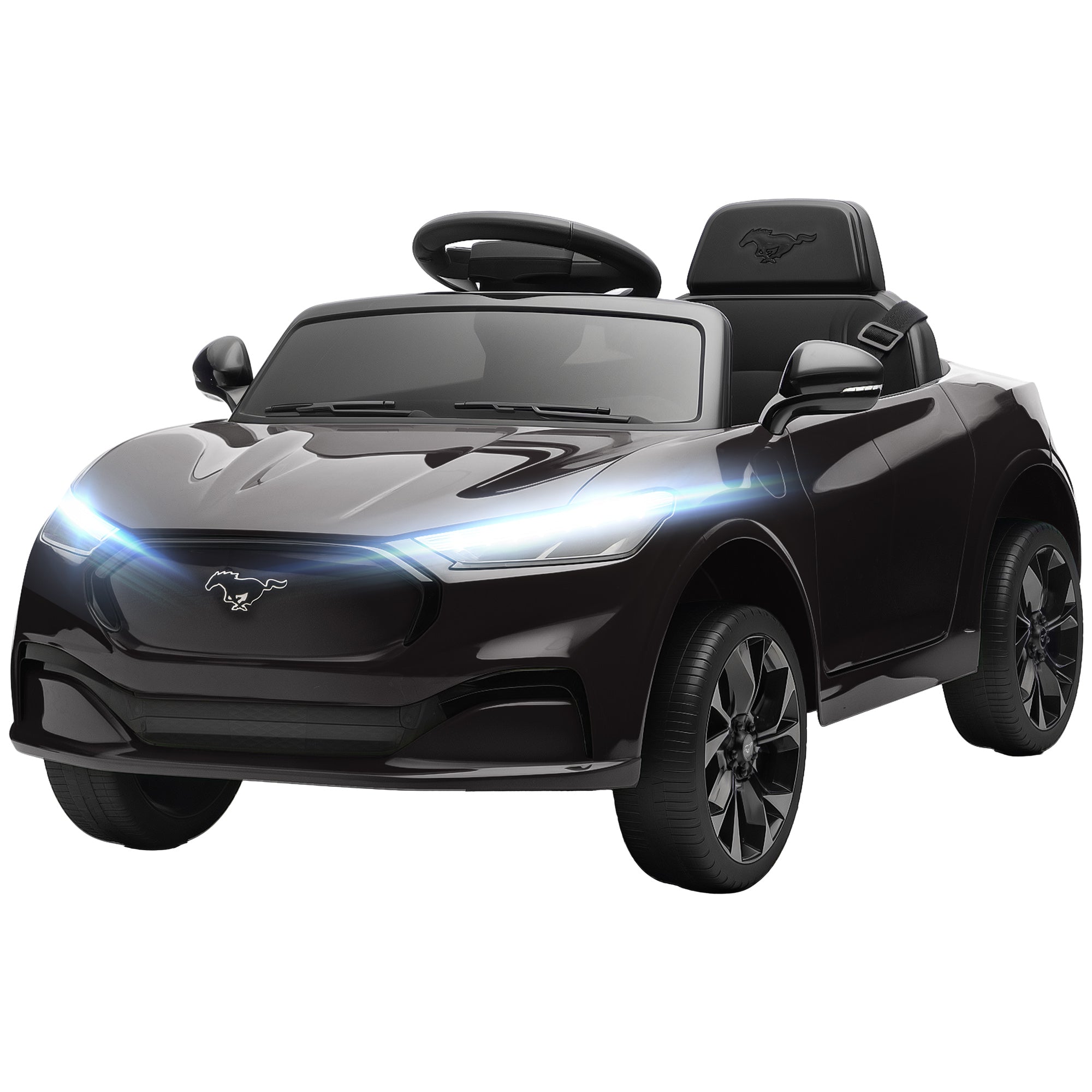 12V Kids Ride On Car, Licensed Mach-E Electric Car with Remote Control, LED Light, Music, Black