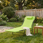 Folding Chaise Lounge Chair, Pool Sun Tanning Chair, Outdoor Lounge Chair with Reclining Back, Breathable Mesh Seat, Headrest for Beach, Yard, Patio, Green