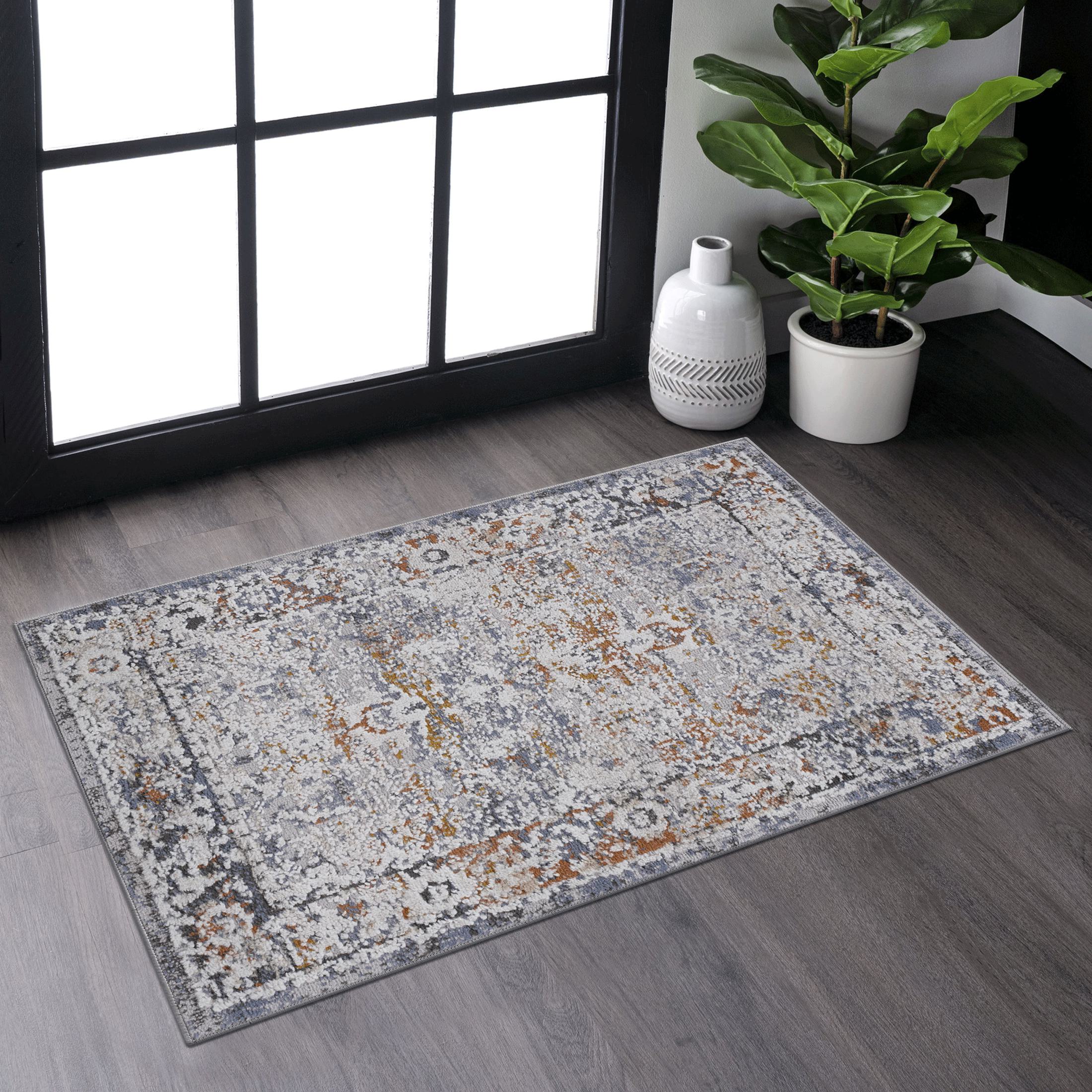Naar 2x3 Stain-Resistant Area Rug with Cotton Backing, Medium Pile Height, Kid and Pet-Friendly Carpet, 36" L x 24" W x 0.3" H, Ivory+Gray
