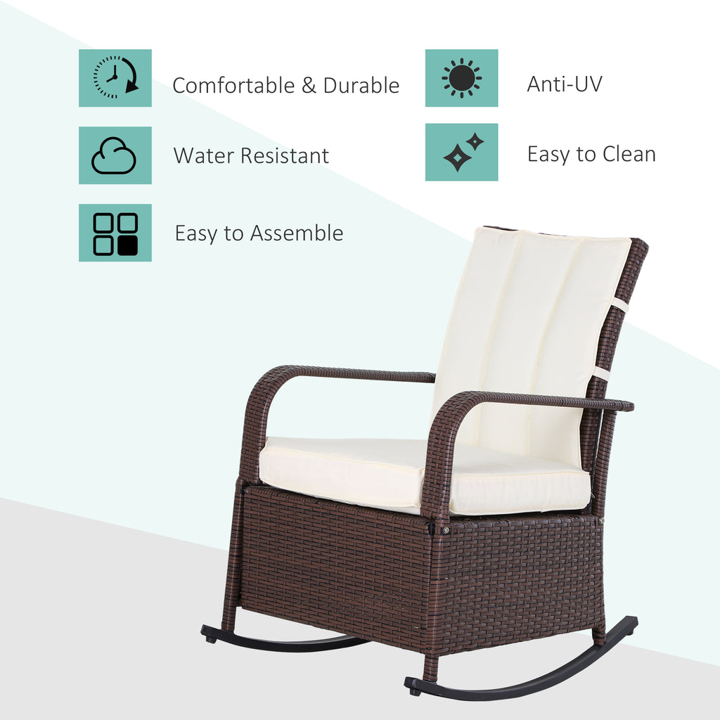 PE Rattan Rocking Recliner with Footrest, Beige